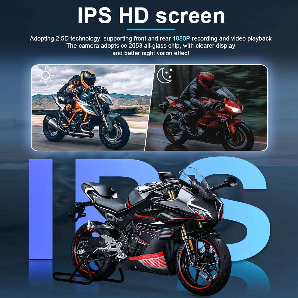 Motorcycle Camera Recorder - 5 inch Waterproof Motorcycle Wireless Carplay Android Auto- 1080P Full HD Recording Camera - Portable IPS Touch Screen-64GB Card G-Sensor Loop Recording.