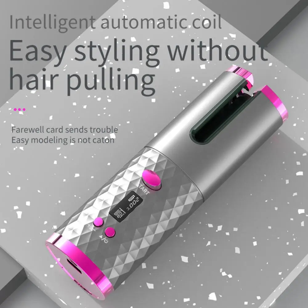 Automatic Hair Curler - Cordless Curling Iron with LCD Display & Adjustable Temperature Setting, USB Rechargeable Professional Hair Curler for Long & Short Hair Styling.